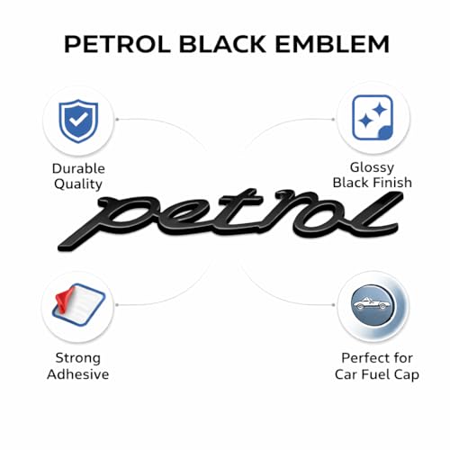 Image of JVCV 3D Metal Petrol Sticker for Car Fuel Tank Chrome Logo Decal Emblem Badge for All Cars and Bikes (Petrol, Black)
