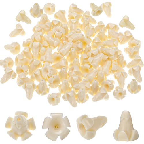 Jutom 100 Pcs Puakenikeni Flower Beads Hawaiian Puakani Flower Beads Bulk Coral Shell Powder for Jewelry Making DIY Crafts Supplies Hair Accessories Hawaiian Party Favors Decorations (Ivory White)