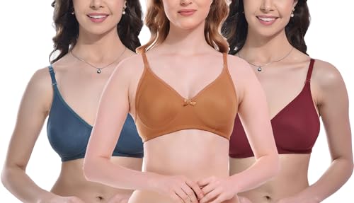 Image of FIMS - Fashion is my style Women Cotton Blend Non-Padded Bra Non-Wired Mould Seamless Cup Solid Bras Cup-B Pack of 1, Multicolor