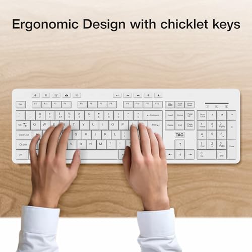 Image of TAG KBWM1000 White Wireless Keyboard & Mouse Combo Kit with USB 2.4Ghz Nano Receiver, Linear Chiclet Keys, Upto 10M Clicks, Full 104 Keys & 10 Multimia Keys, 6 Buttons Mouse, for Windows /Mac /Linux