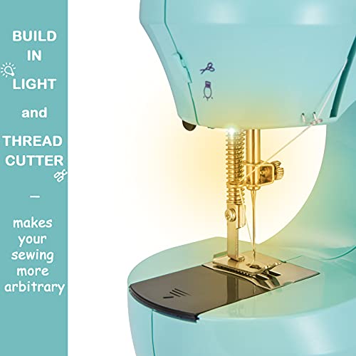 Denniescare Mini Sewing Machine Handheld Sewing Machine For Beginners Sowing Machine With Extension Table Light Sewing Kit Sewing Products Cyan Sky #TOP4