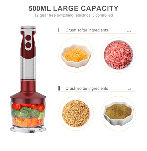 Image of MegaWise 5-in-1 Immersion Hand Blender Set with Variable Speed, 400W, Stainless Steel - Includes Chopper, Whisk, Milk Frother, and Beaker - Ideal for Soups, Smoothies, Baby Food & More (RED)
