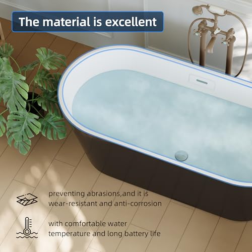 67'' Acrylic Freestanding Bathtub, Extra-Deep Soaking Free Standing Tub for Luxurious Bathing Experience, with Chrome Drain, for Main Bathroom, Black & White by IDEALHOUSE - Image 4