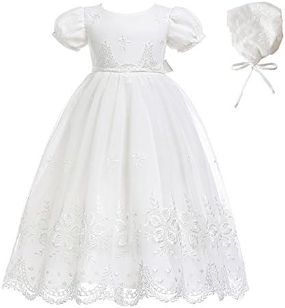 GlamuliceBaby-Girls Newborn Satin Christening Baptism Floral Embroidered Dress Gown Outfit