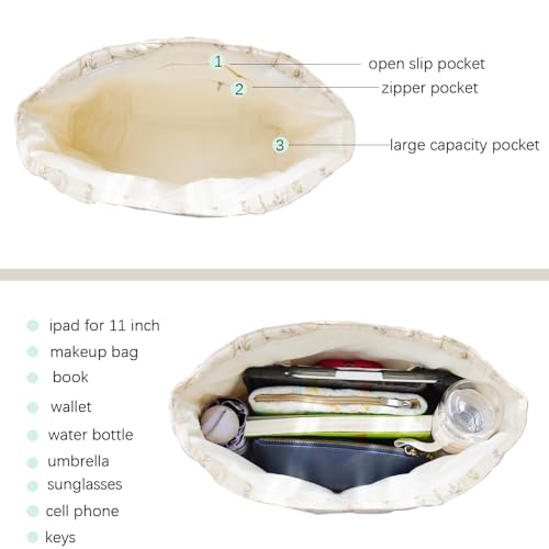 Image of Floral Quilted Cotton Shoulder Bag for Women Daily Use Medium Size Handbag Large Capacity Thickened Design Tote