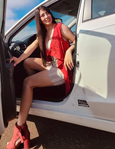 Hotloox Women Fringe Vest Open Front Lapel Faux Suede Western Leather 70S Cowgirl Outfits Red Xxl #TOP3