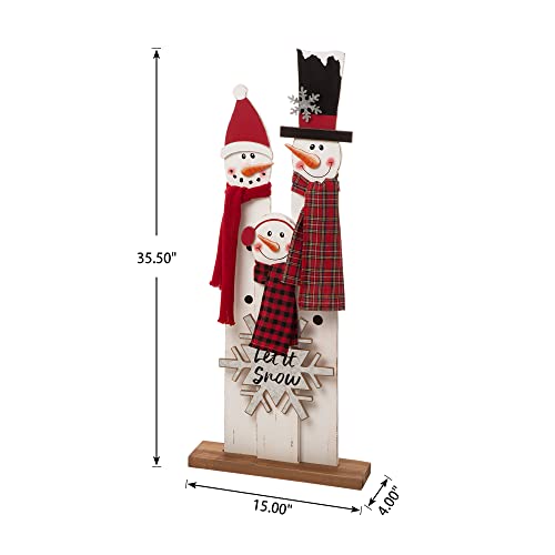 Image of Glitzhome 35.43 inch H Wooden Snowman Family Porch Decor Merry Christmas Home Indoor Outdoor Porch Wall Christmas Decoration
