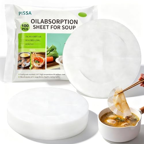 Epakh Oil Absorption Sheets for Soup, 100 Pcs 7in Round Food Grade Edible Paper, Oil Blotting & Absorbing Sheets for Cooking, Grease Skimmer for Broth, Hot Pot, Frying by Epakh - Used condition - US$11.39