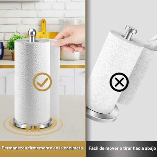 Miniatura 2 de Chefzoco Portarrollos De Cocina, Soporte Para Rollo De Cocina, Dispensador Papel De Cocina En Acero Inoxidable, Portarollos Cocina De Pie, Altua 35 Cm, Diámetro Base Antideslizante 15 Cm, Acero Inox