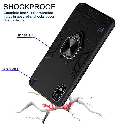 Image of Pikkme D5 Tough Armor Bumper Back Cover Case for Samsung Galaxy A10 |Ring Holder & Kickstand in-Built (Black)
