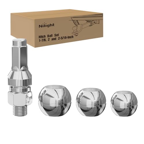 Nilight 1-7-8, 2 and 2-5-16 Diameter Chrome Trailer Hitch Ball, Maximum Load Capacity Up to 8,000 lbs, 1- Inch Shank Universal Fit Gray