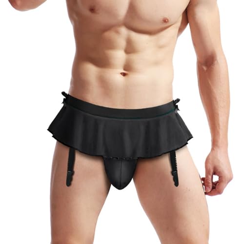 NLAND Tanga para Hombre Ropa Interior Slips Transpirable Tanga T-Back Sexy Lenceria Jockstrap Suspensorio G String con Liguero(Negro)