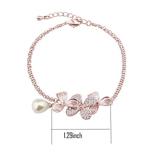 BNQL Orchid Flower Bracelet with Teardrop Pearl Wedding Jewelry Bridesmaids Gifts2