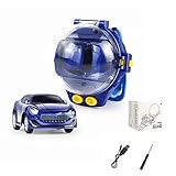 Mini Remote Control Watch Alloy Car Toys,2.4 GHz 50m Long Distance Small Racing Car with USB Charging,Cartoon RC Car Gift for 3-12 Years Old Boys and Girls (Blue)