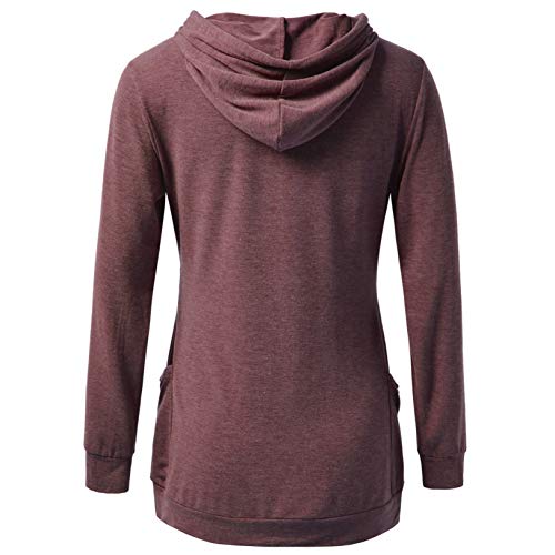 Ginkana Nursing Hoodie Long Sleeves Shirts Casual Top Sweatshirt With Button Decoration Pockets,Maroon,L #TOP2