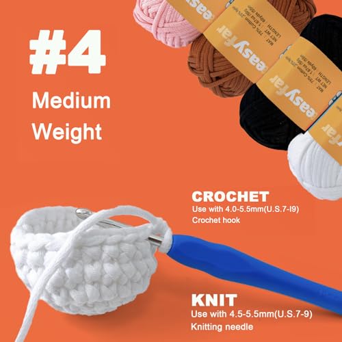 Image of 4x50g Beginner Easy Yarn Kit for Crocheting and Knitting; Worsted-Weight Medium #4;Crocheting and Knitting kit with Tool Set (Pink+Latte+White+Black, 4 Skein)
