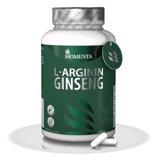 BIOMENTA Arginin Ginseng – 240 hochdosierte Kapseln - Wirkstoff Komplex + neue Rezeptur: Aminosäure, Mineralstoffe, Extrakte: Maca, Tribulus Terrestris, Zink, Selen - vegan - Premiumqualität