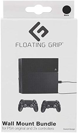 PS4 / PlayStation 4 Wall Mount system by FLOATING GRIP - Wall Mount hanging kit for displaying PS4 and 2x Controllers on the wall (Bundle: Fits PS4 + 2x Controllers, Black)