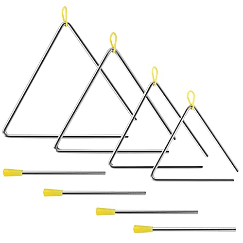 EASTROCK Triangle Instrument 4 Packs 7 8 9 10 Inch Percussion Instrument Set Hand Percussion Triangles with Striker