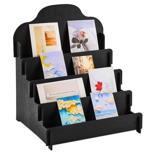 Barydat Greeting Card Display Stand Wooden, 11.8 x 10.4 x 14.2 Inch, Black