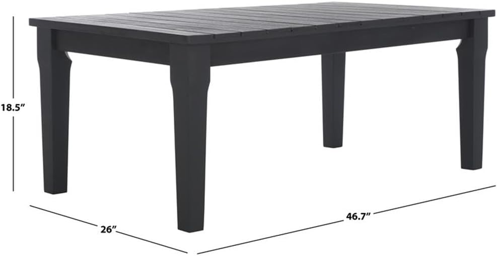 Pemberly Row Eucalyptus Wood Patio Coffee Table, Black Finish, 46.7 in x 26 in x 18.5 in, Durable Modern Design, Spacious Tabletop, Outdoor Furniture for Patio, Garden, Balcony, or Deck