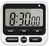 Digital Kitchen Timer with Mute/Loud Alarm Switch ON/Off Switch, 12 Hour Clock & Alarm, Strong Magnet and Simple Operation, Count Up & Count Down for Kids Teachers Cooking, Large LCD Display (Black)