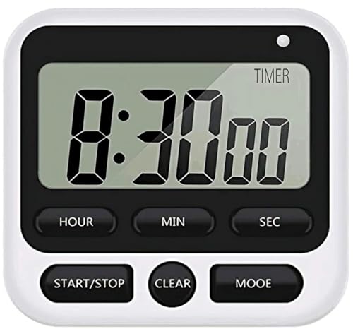 Digital Kitchen Timer with Mute/Loud Alarm Switch ON/Off Switch, 12 Hour Clock & Alarm, Strong Magnet and Simple Operation, Count Up & Count Down for Kids Teachers Cooking, Large LCD Display (Black)