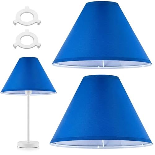 Image of Weewooday 2 Sets Fabric Table Lampshade for Bedside Lamp with E27 to E14 Adapter Ring Modern Tapered Light Shade for Floor Table 28cm Diamete(Dark Blue)