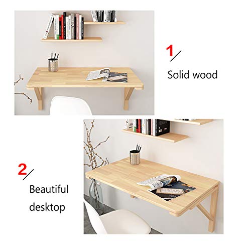 Table murale pliante en bois massif blanc, bureau gain de place compact