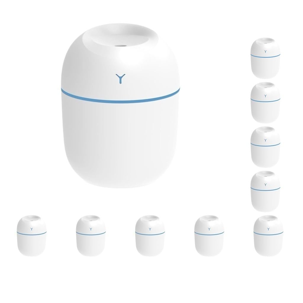 Juego de 10 difusores de aceites esenciales de aroma ultrasónico, humidificador, temporizador, luz para hotel, USB, color blanco, 80 x 80 x 103 mm
