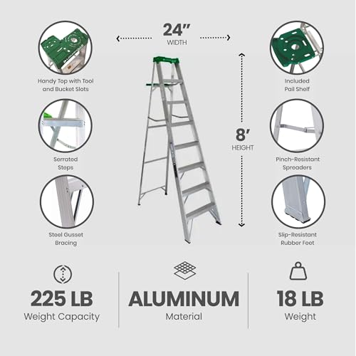 Image of Louisville Ladder 8-Foot Aluminum Step Ladder, 375-Pound Load Capacity, Type IAA, AS4008