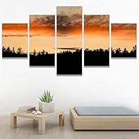 SIGNWIN 5 Panel Canvas Wall Art Coastal Orange Photography Relax/Calm Romantics Sunset Warm for Home Decorations Ready to Hang - 60