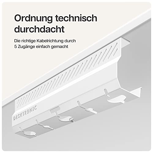 Desktronic Kabelkanal Schreibtisch Weiß 2er Set - Edelstahl Kabelmanagement Schreibtisch Kabelkanal mit 5 Kabelausschnitten - Einfach zu Installierender Kabel-Organizer - Kabelhalter