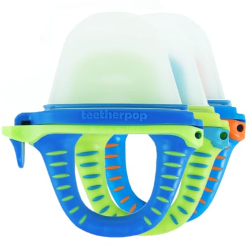 Image of Teetherpop Fillable Freezable Teethers for Babies - Breastmilk Teether with Spill-Proof Sippy Slits - Teething Popsicle for Baby, Liquids & Purees, Cooling Teething Relief Feeder Pacifier - Blue Set