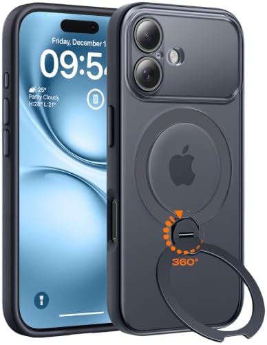 TOCOL für iPhone 17 Hülle mit Ständer, 360° Drehbarem, Schwarz | Kompatibel mit MagSafe, Vollständiger Kameraschutz Handyhülle, Militärschutz Stoßfest Kratzfest Haltbarkeit Case wi