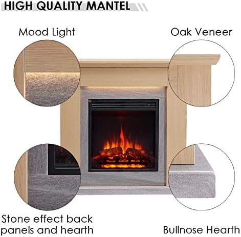 FLAMME Stratford Fireplace with 35" surround with 2kW Fireplace Heater Natural Oak Multiple Colours Available