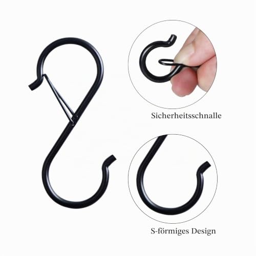 Swatowot S-Haken mit Sicherheitsschnalle, 9 cm, S-Haken zum Aufhängen, S-förmige Haken für Utensilien und Schrankstange zum Aufhängen von… – Ansicht 3