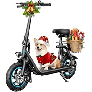 C1 Electric Scooter with Seat for Adults, 300W Motor, 20-Mile Range, 15.5 MPH, Foldable Commuter E-Scooter with Basket for Grocery, Pets, and Daily Commute– Classic Black