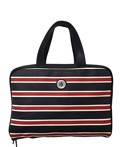 Tommy Hilfiger Folding Cosmetic Case Red White and Navy Striped Travel Bag Organizer