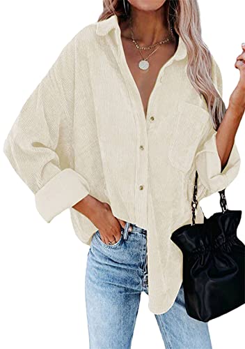 TYQQU Femme Chemisier Manche Longue Col en Revers Chemise en Coton La Grâce Décontracté Blousons avec Poche Bouton Blanc M Cover