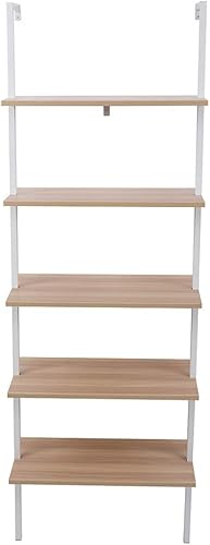 Miniatura 7 de Estantería industrial de 5 niveles, estantería montada en la pared, estantería de escalera de madera con marco de metal, estantes colgantes de