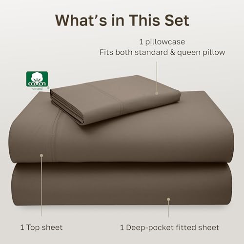 Image of California Design Den Twin Bed Sheets 100% Cotton, 600 Thread Count Sateen, Soft, Twin Sheet Set, Deep Pockets (Mushroom - Taupe Brown)