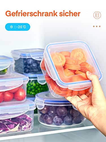 D.Perlla Frischhaltedose mit Deckel, 8 Teiliges Plastik Vorratsdosen Set BPA Frei, Spülmaschinen- Mikrowellen- und Gefrierschrankgeeignet, Ineinander stapelbar, Transparent