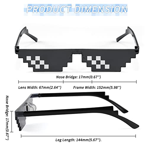 FEISEDY 2PACK Thug Life Sunglasses Funny Pixelated Mosaic Gamer Glasses Party Disco Cool B2876-F24