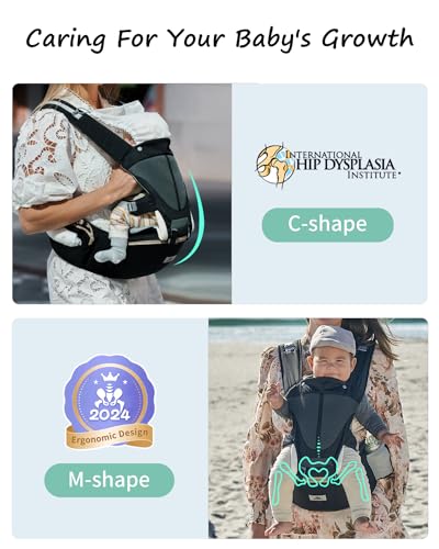Baby Carrier, KIDIRA 6-in-1 Ergonomic Baby Carrier Newborn to Toddler for 7-50lbs, Front & Back Baby Carriers with Hip Seat for Dad Mom, Adjustable Mesh Infant Carrier with Hood All Season (Black) - Thumbnail 4