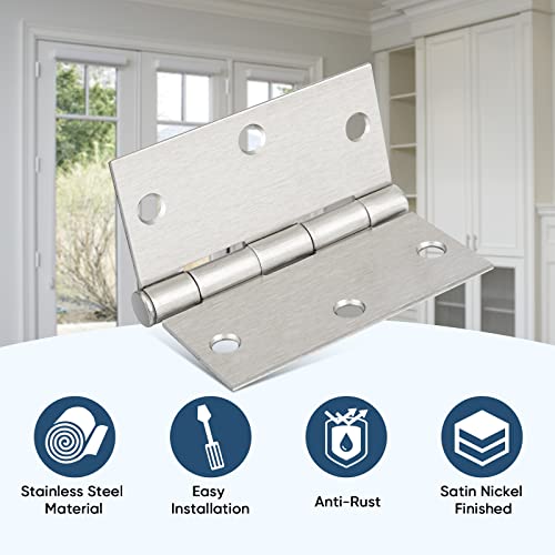 Ticonn 6-Pack 3.5 Inch Door Hinges With Square Corner, 3-1/2 X 3-1/2 Inch Iron Bifold Residential Doors Hardware (Square Corner, Satin Nickel, 6 Pack) #TOP5