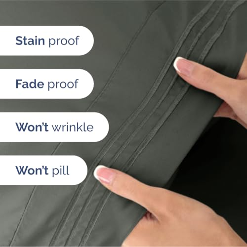 Image of King Size 4 Piece Sheet Set - Ultra Soft & Cooling Sheets - Dark Slate Grey | Fits 8 Inch to 16 inch Mattress, Wrinkle Free & Fade Resistant with Deep Pockets, Breathable, Comfy Hotel Luxury Bedding