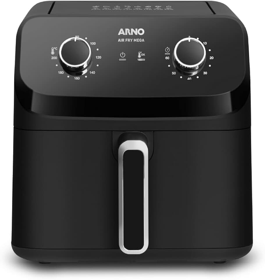 Fritadeira Sem Óleo Arno Air Fryer Mega AFM7, 7,5L, Tecnologia Extra Crocância, Super Silenciosa, Preta, 1700W, 110V