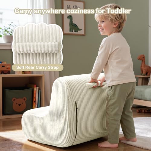 Image of DAICO Kids Bean Bag Chair, Ultra-Soft Toddler Bean Bag Sofa with Handle, Small Toddler Chairs Comfy Reading Lounger Foam Couch for Playroom or Bedroom - Birthday Gift for Boys and Girls Beige Washable