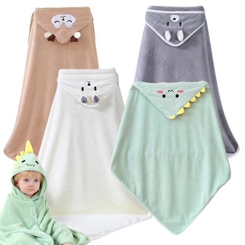 Gomety 4 Toallas Con Capucha Para Bebé, Toalla De Bebé Con Capucha, 80 80 Cm, Toalla Suave De Vellón Coral, Toallas De Baño Unisex Para Recién Nacidos Y Niños Pequeños Blanco, Gris, Verde, Café
